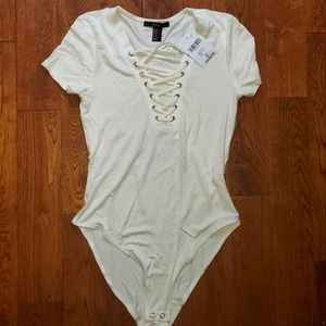 White Lace up body suite